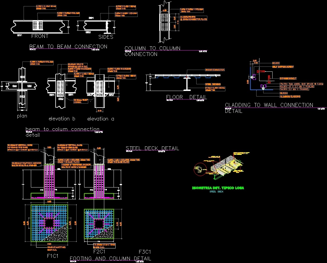 Connections Of Steel Beams Dwg Detail For Autocad Designs Cad