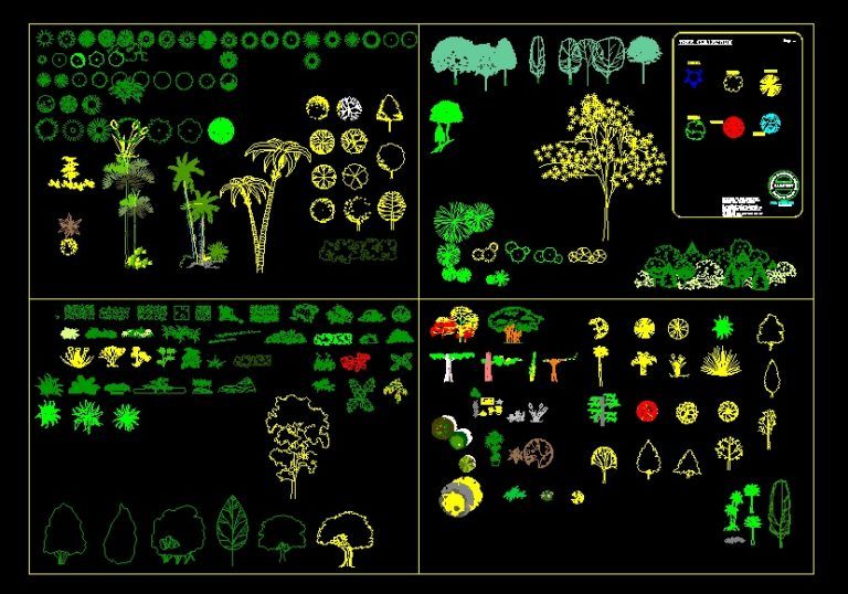 Trees Palm Trees Shrubs Front View Elevation And Top View Plan D Dwg Block For Autocad