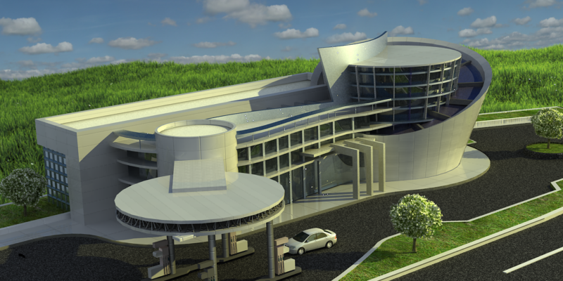 Gas Station Mini Mall Design Restaurant Pharmacy Stores Modern Plan
