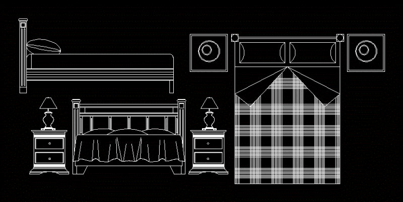 Double Bed 2D DWG Elevation for AutoCAD