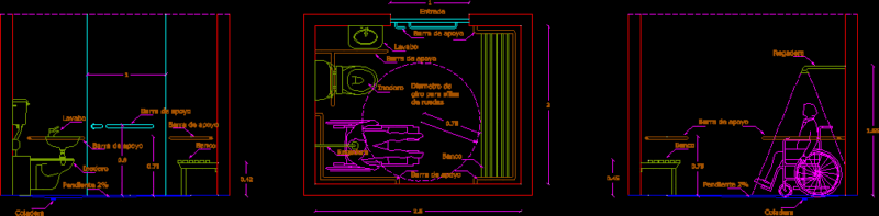 Accessible Bathrooms And Dressing Rooms – Measures DWG Block for AutoCAD