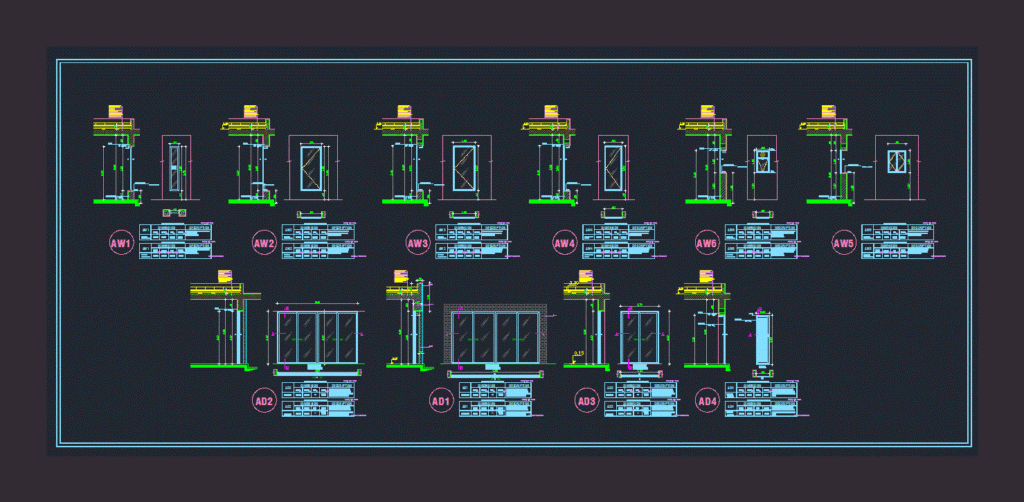 Aluminuim Windows DWG Block for AutoCAD
