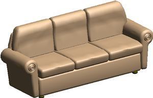 Bennett Roll-Arm Sofa 3D DWG Model for AutoCAD