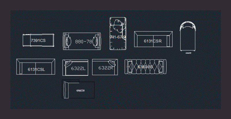 Armchair Long DWG Block for AutoCAD