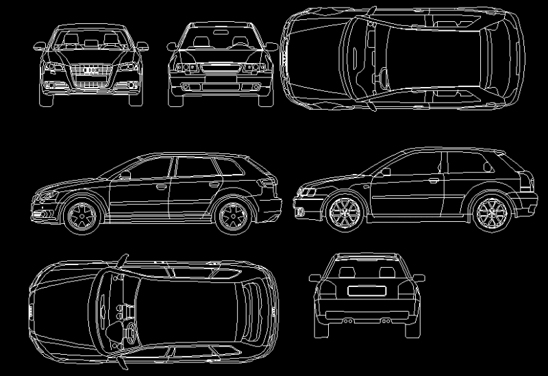 Audi 3 Four Doors 2D DWG Block for AutoCAD