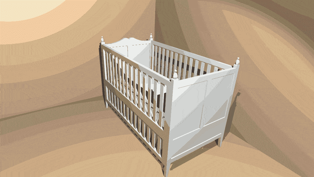 Baby Crib White Lacquered Pine Side Scrolling 3d Dwg Model For