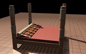 King Size Bed with Wooden Base and Pillars 3D DWG Model for AutoCAD