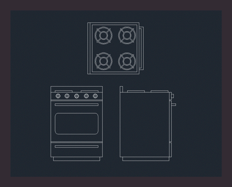 Block Kitchen 3 Views Over DWG Block for AutoCAD