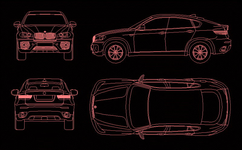 BMW X6 2D Car Block with Four Orthographic Views