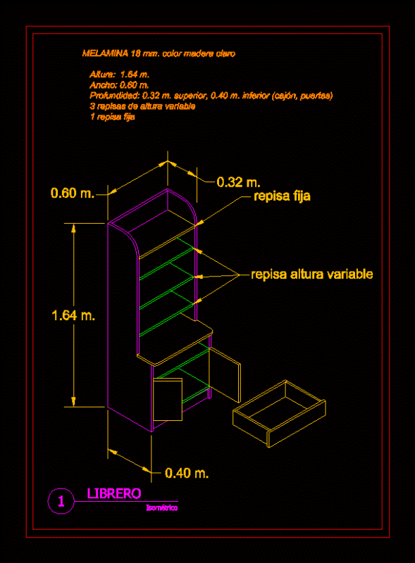 Bookcase 2D DWG Block for AutoCAD