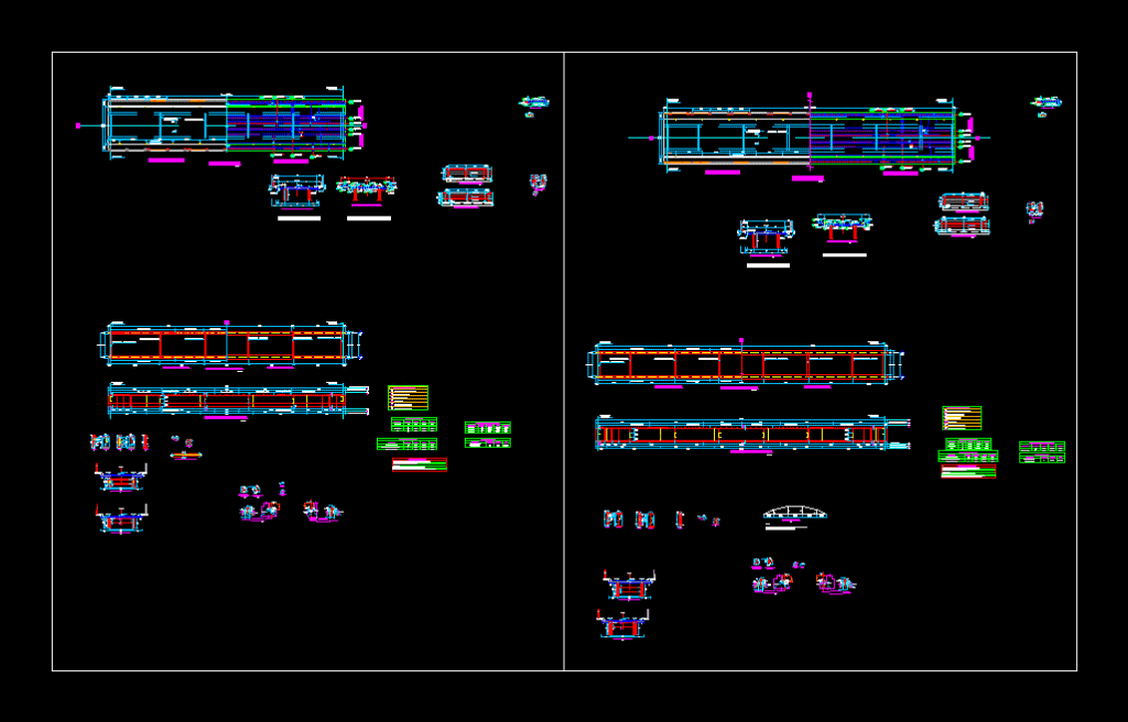 Technical CAD drawings including plan views and sections of a bridge over the Pucate River in Peru.
