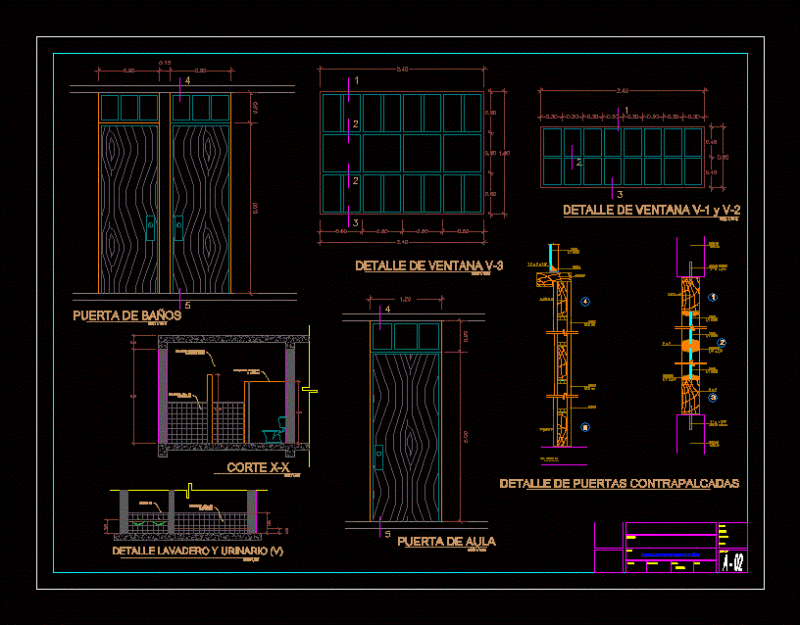 Wood Door and Window Carpentry Details with Bathroom Fixtures DWG