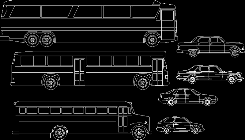 Cars And Buses, Large And Small DWG Block for AutoCAD