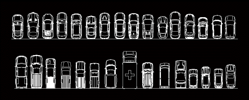 2D Vehicle Top View Blocks including Cars, Trucks, and Ambulance