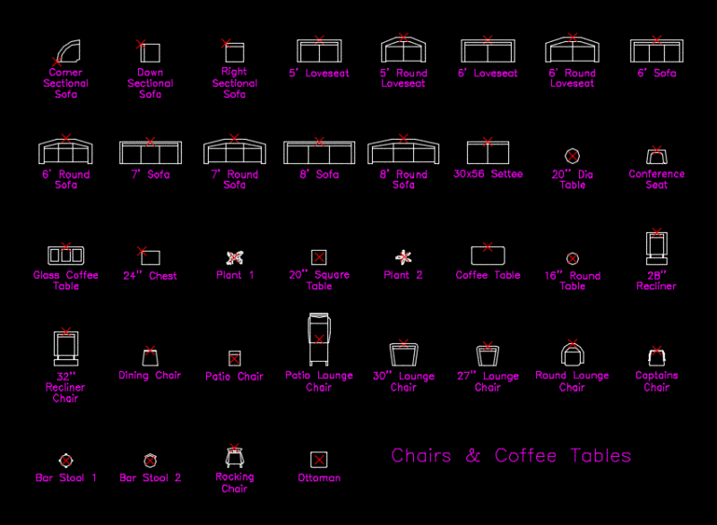 Chairs And Coffee Tables DWG Block for AutoCAD