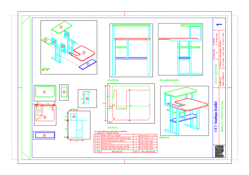 Computer Table DWG Block for AutoCAD