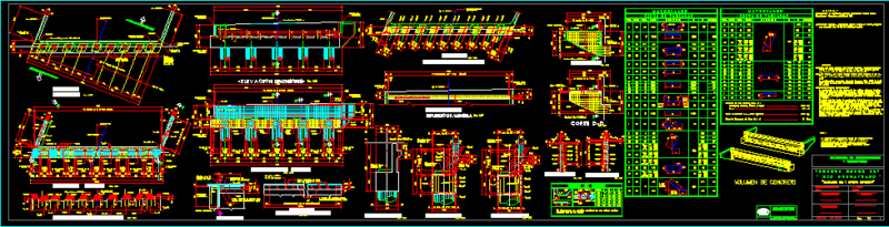 Concrete Support Structure For 755 Ton Load, 9 Beams DWG Block for AutoCAD