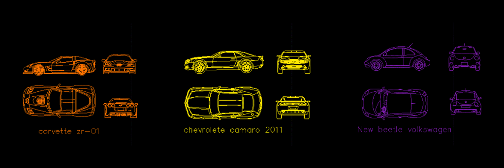 Corvette Zrr – 01; Chevrolete Camaro 2011 DWG Plan for AutoCAD