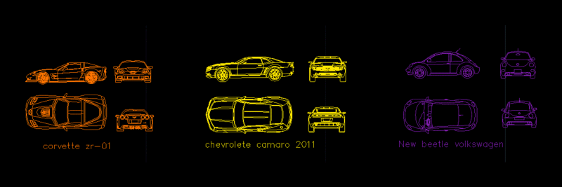 Corvette Zrr – 01; Chevrolete Camaro 2011 DWG Plan for AutoCAD