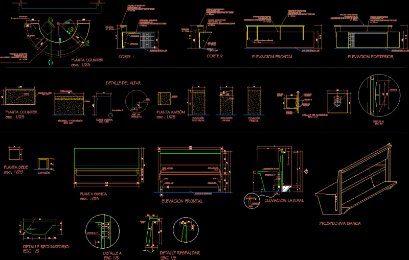 Counter And Seat Details DWG Detail for AutoCAD