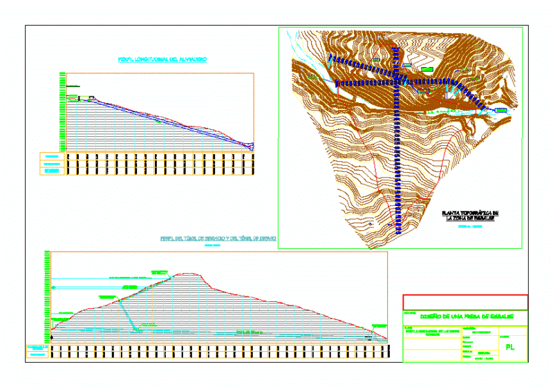 Design Of Dam Earth – Profile Tunel And Spillway DWG Block for AutoCAD