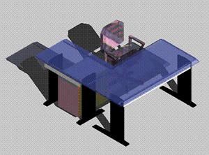 L Shaped Glass Table With Rolling Chair 3D DWG Model for AutoCAD