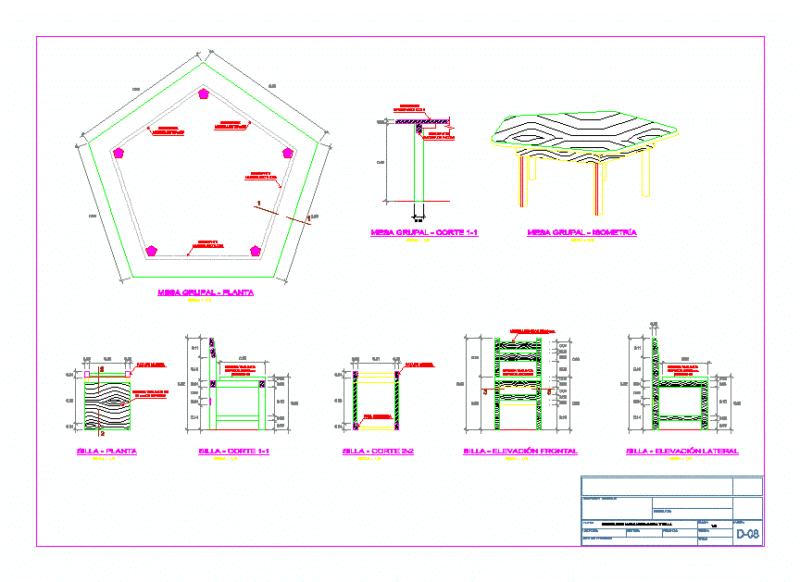 Detail Of Wood Table And Chair Of Educational Institutions For Initial Level DWG Detail for AutoCAD