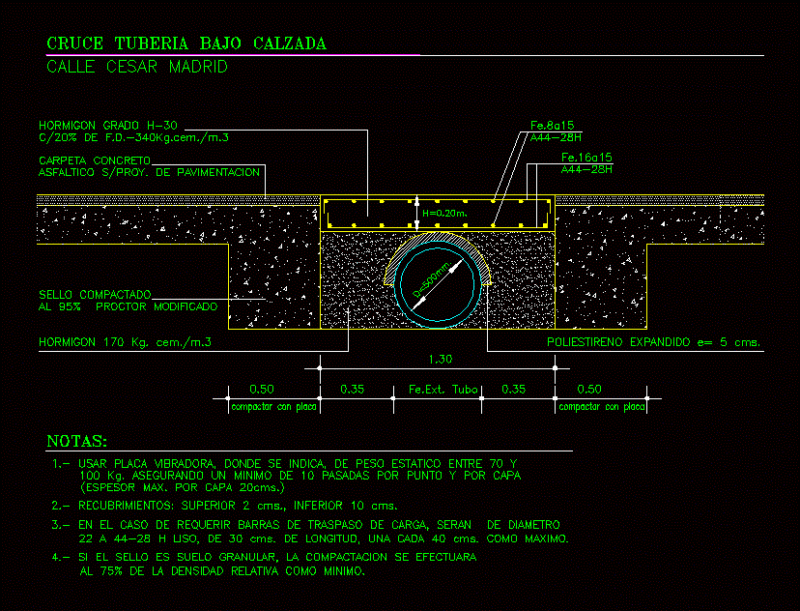 Detail Pipe Crossing Under Calzada DWG Detail for AutoCAD
