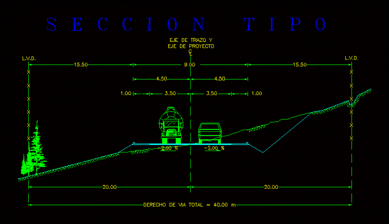 Typical Road Cross Section with 40m Right of Way DWG