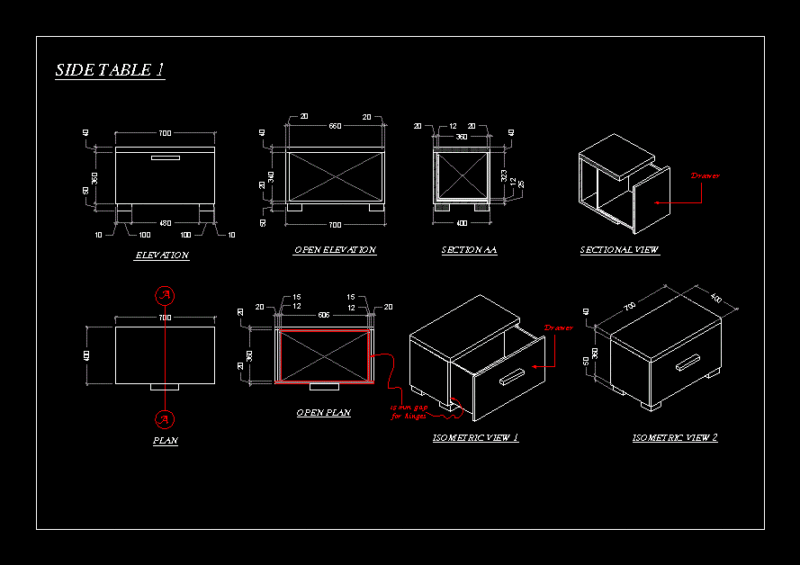 Details Side Table DWG Detail for AutoCAD