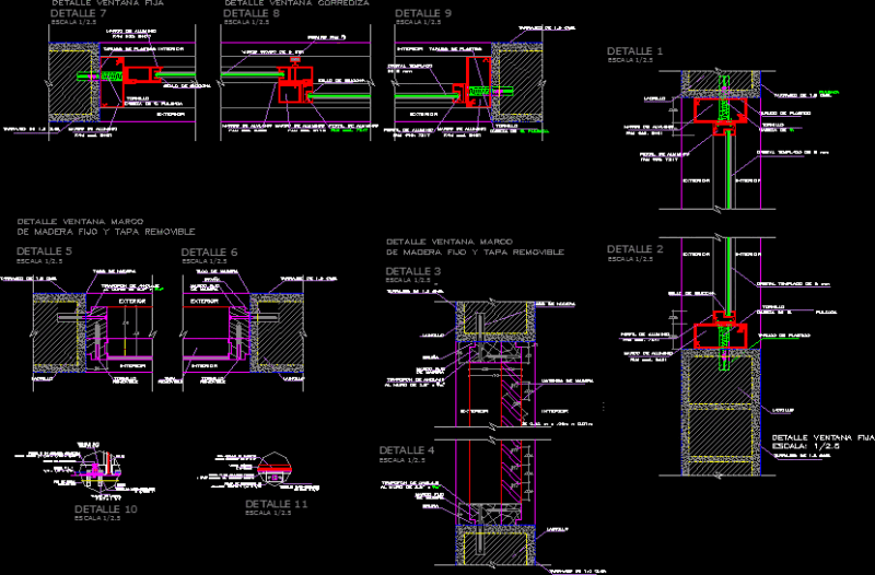 Window Section Details DWG – Fixed, Sliding, and Wood Frames