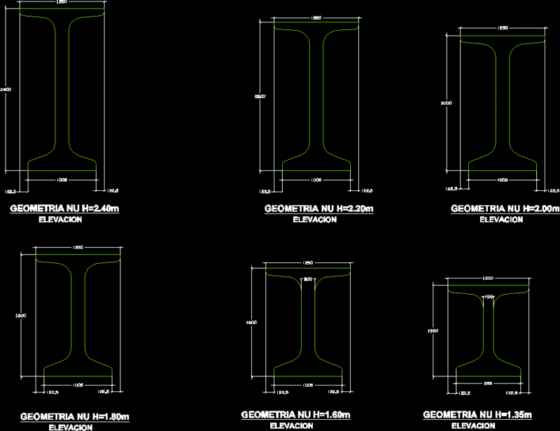 Dimensions Of Prestressed Concrete Bridge Girders, Type Nebraska DWG Block for AutoCAD