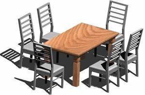 6 Seater Wooden Dining Table With Chairs 3D DWG Model for AutoCAD