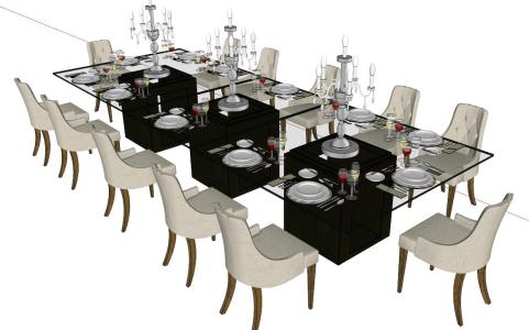 Dining Room 12 People 3d Skp Model For, Dining Room Table For 12