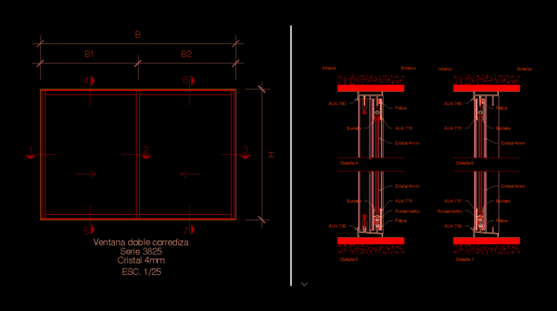Double Sliding Window Series 3825 DWG Detail for AutoCAD
