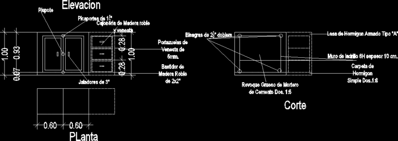 Drawers Built Under Meson DWG Section for AutoCAD
