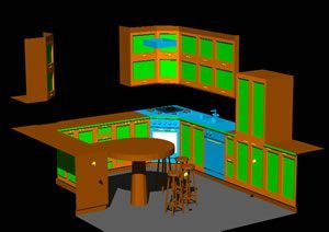 Kitchen with Applied Materials 3D DWG Model for AutoCAD