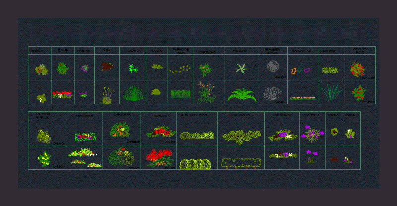 Flowering Plants and Shrubs 2D DWG Block for AutoCAD