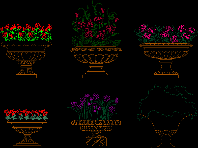 Flower Pots With Pedestals DWG Block for AutoCAD • Designs CAD