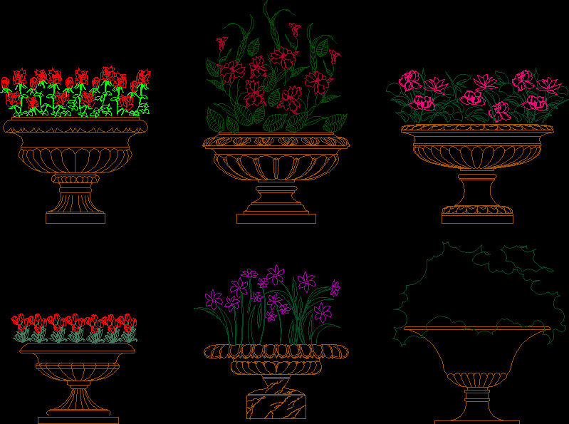  Flower Pots With Pedestals DWG Block for AutoCAD Designs CAD