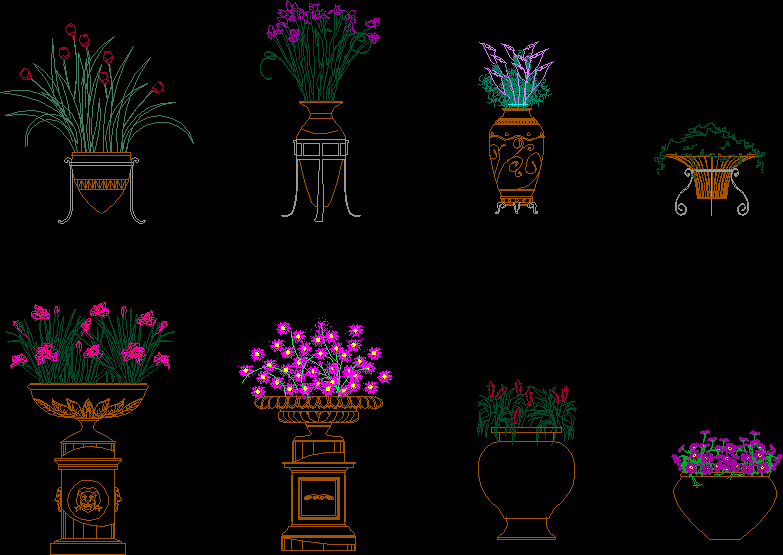 Flowers Pots DWG Block for AutoCAD • Designs CAD