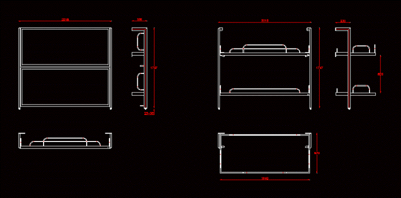 Folding Bunk Beds 2D DWG Plan for AutoCAD