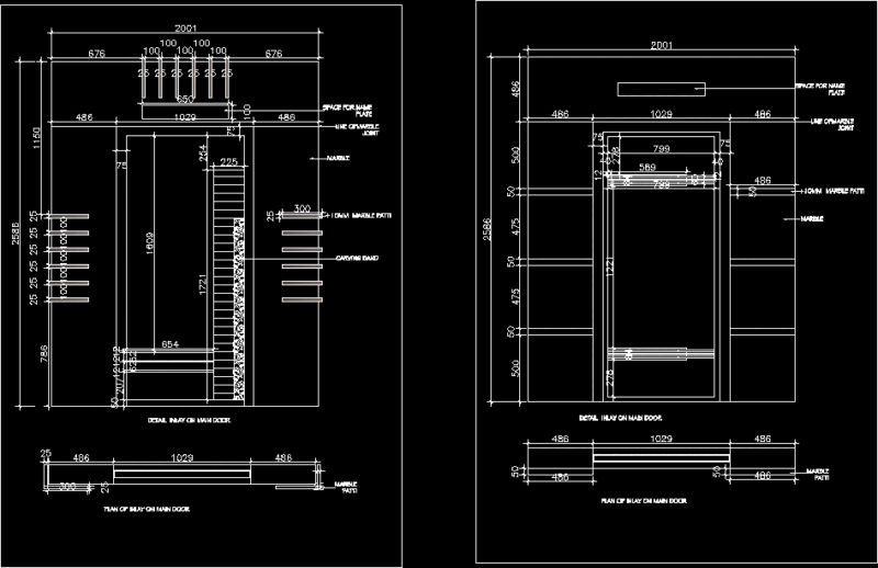 Formal Entrance Door, Marble DWG Block for AutoCAD