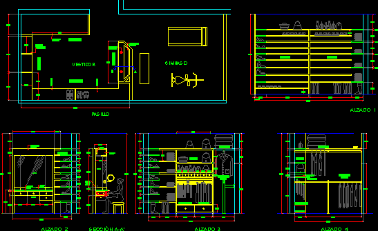 Wooden Kitchen Cabinets And Dressing Room Closets Dwg Block For Autocad 155