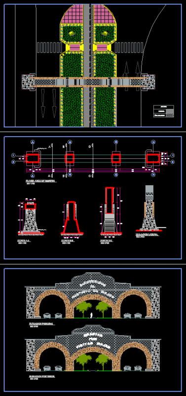 Gateway To A City, Arches, Tree Lined Boulevard DWG Block for AutoCAD