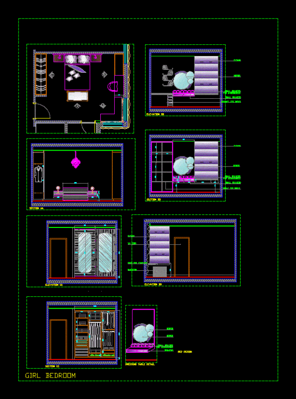 Girl Bedroom DWG Plan for AutoCAD
