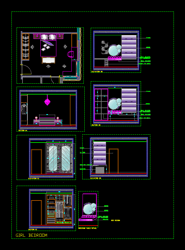 Girl Bedroom DWG Plan for AutoCAD • Designs CAD