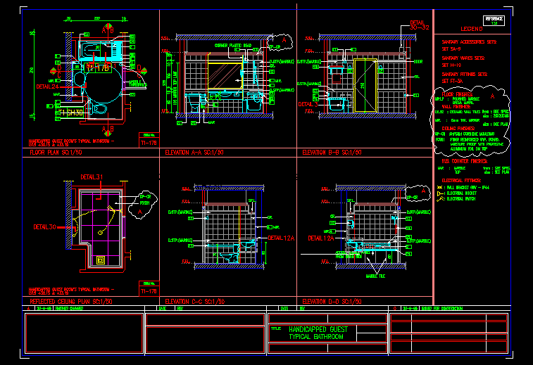 Handicapped Typical Bathroom DWG Block for AutoCAD ... electrical plan with legend 