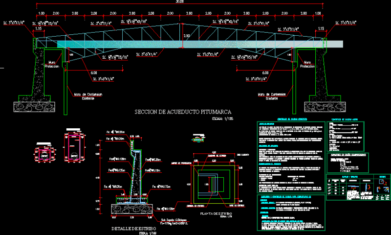 Irrigation Aqueduct Concrete Metal Arch Bridge DWG Block for AutoCAD