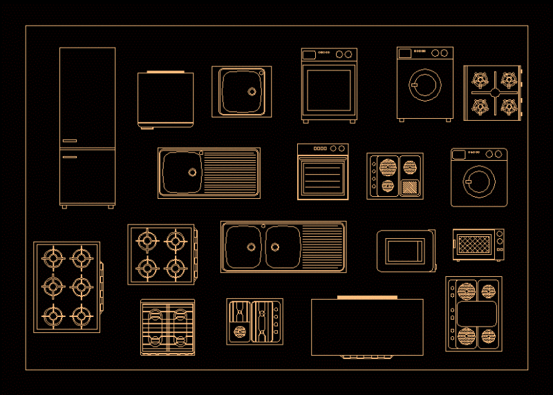 Kitchen Appliances 2D DWG Elevation for AutoCAD